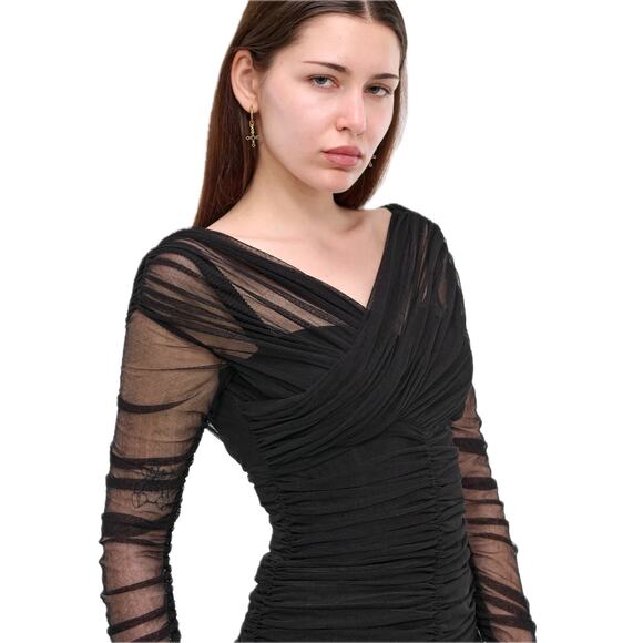 NWT Dolce & Gabbana Black Draped Stretch Cotton Tulle Midi Dress 40 S - Picture 2 of 13